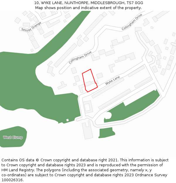 10, WYKE LANE, NUNTHORPE, MIDDLESBROUGH, TS7 0GG: Location map and indicative extent of plot
