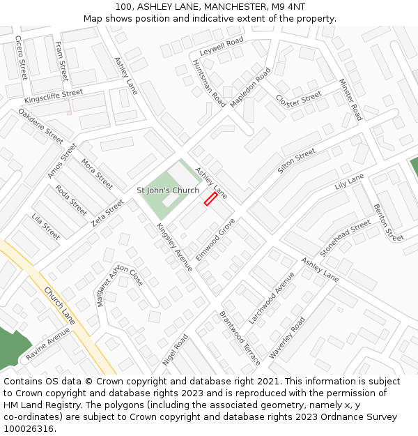 100, ASHLEY LANE, MANCHESTER, M9 4NT: Location map and indicative extent of plot