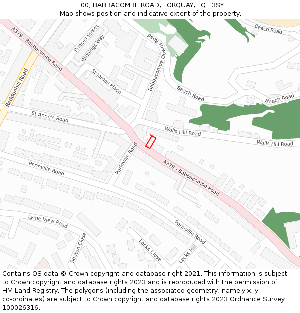 100, BABBACOMBE ROAD, TORQUAY, TQ1 3SY: Location map and indicative extent of plot