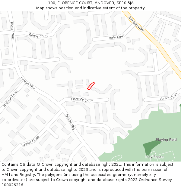 100, FLORENCE COURT, ANDOVER, SP10 5JA: Location map and indicative extent of plot
