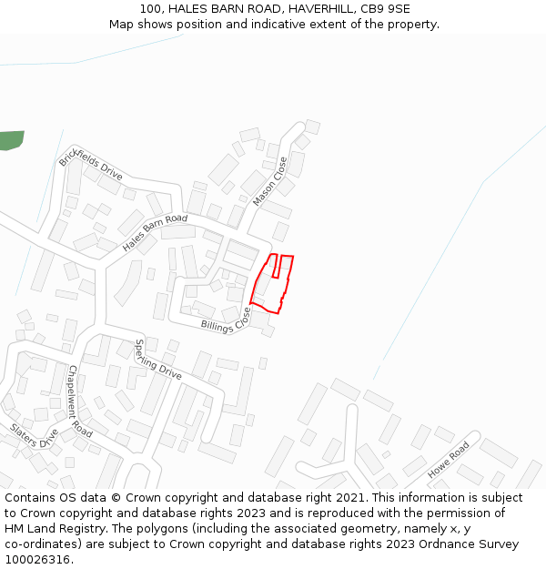 100, HALES BARN ROAD, HAVERHILL, CB9 9SE: Location map and indicative extent of plot