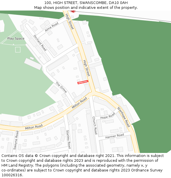 100, HIGH STREET, SWANSCOMBE, DA10 0AH: Location map and indicative extent of plot