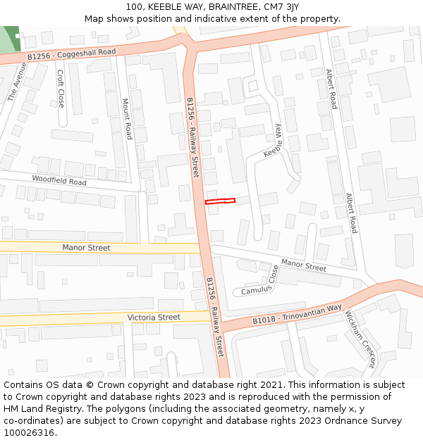 100, KEEBLE WAY, BRAINTREE, CM7 3JY: Location map and indicative extent of plot