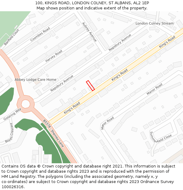 100, KINGS ROAD, LONDON COLNEY, ST ALBANS, AL2 1EP: Location map and indicative extent of plot