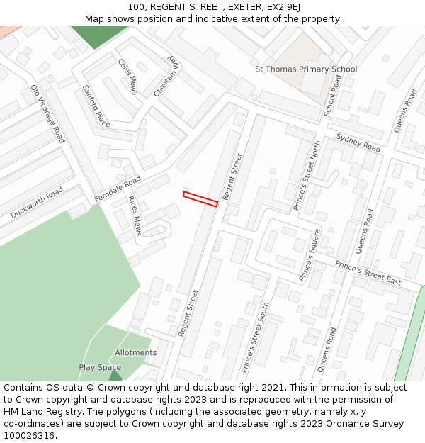 100, REGENT STREET, EXETER, EX2 9EJ: Location map and indicative extent of plot