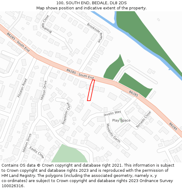 100, SOUTH END, BEDALE, DL8 2DS: Location map and indicative extent of plot