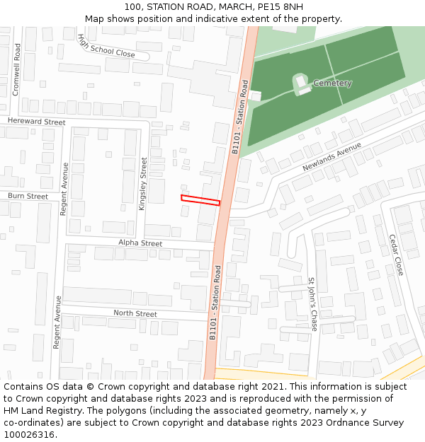 100, STATION ROAD, MARCH, PE15 8NH: Location map and indicative extent of plot