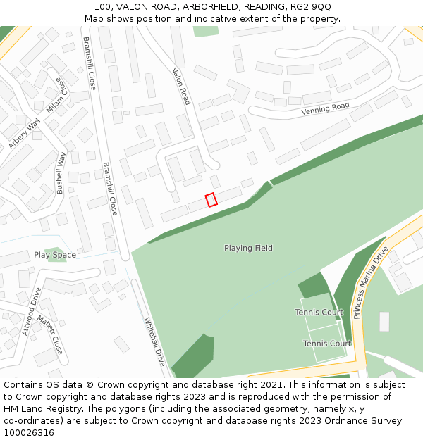 100, VALON ROAD, ARBORFIELD, READING, RG2 9QQ: Location map and indicative extent of plot