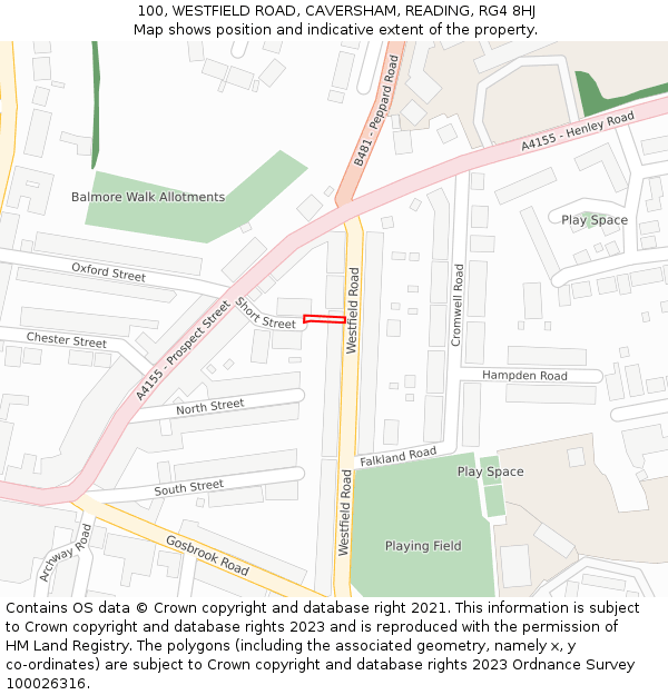 100, WESTFIELD ROAD, CAVERSHAM, READING, RG4 8HJ: Location map and indicative extent of plot