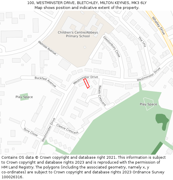 100, WESTMINSTER DRIVE, BLETCHLEY, MILTON KEYNES, MK3 6LY: Location map and indicative extent of plot