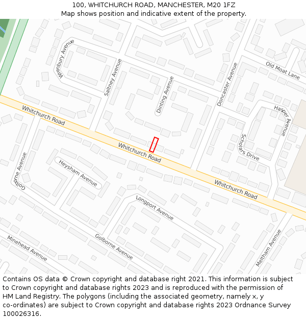 100, WHITCHURCH ROAD, MANCHESTER, M20 1FZ: Location map and indicative extent of plot