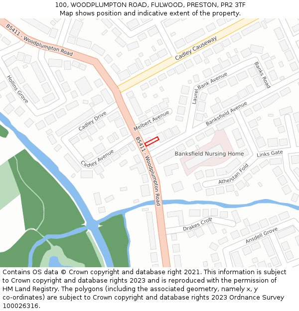 100, WOODPLUMPTON ROAD, FULWOOD, PRESTON, PR2 3TF: Location map and indicative extent of plot