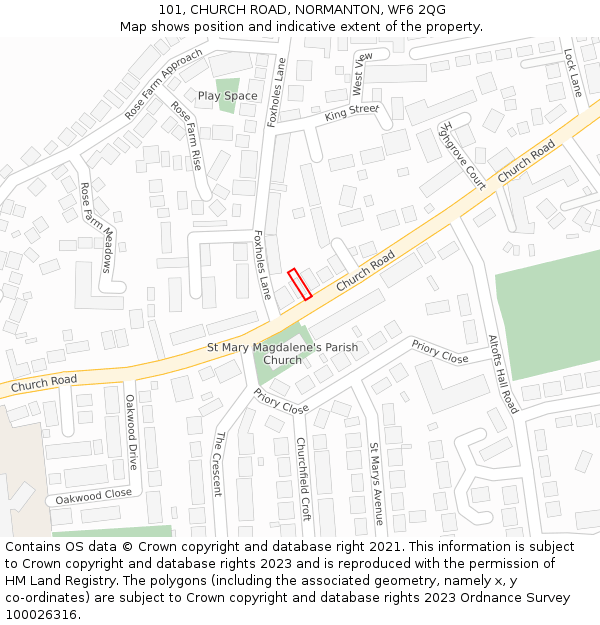101, CHURCH ROAD, NORMANTON, WF6 2QG: Location map and indicative extent of plot
