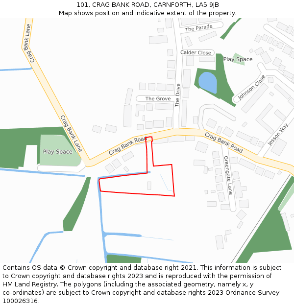 101, CRAG BANK ROAD, CARNFORTH, LA5 9JB: Location map and indicative extent of plot