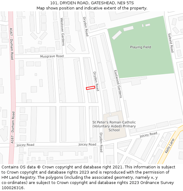 101, DRYDEN ROAD, GATESHEAD, NE9 5TS: Location map and indicative extent of plot