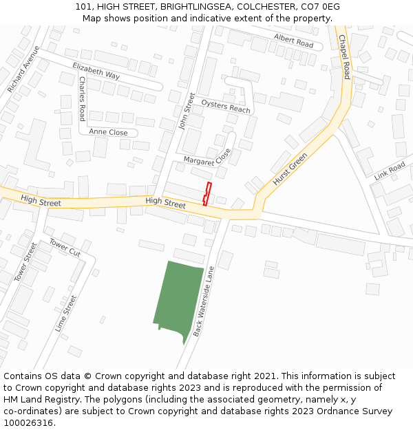 101, HIGH STREET, BRIGHTLINGSEA, COLCHESTER, CO7 0EG: Location map and indicative extent of plot