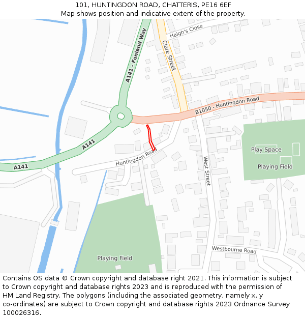 101, HUNTINGDON ROAD, CHATTERIS, PE16 6EF: Location map and indicative extent of plot