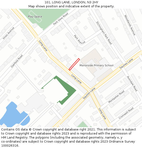 101, LONG LANE, LONDON, N3 2HY: Location map and indicative extent of plot