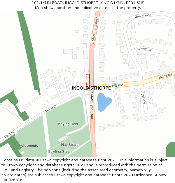 101, LYNN ROAD, INGOLDISTHORPE, KING'S LYNN, PE31 6NS: Location map and indicative extent of plot
