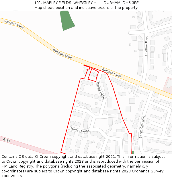 101, MARLEY FIELDS, WHEATLEY HILL, DURHAM, DH6 3BF: Location map and indicative extent of plot