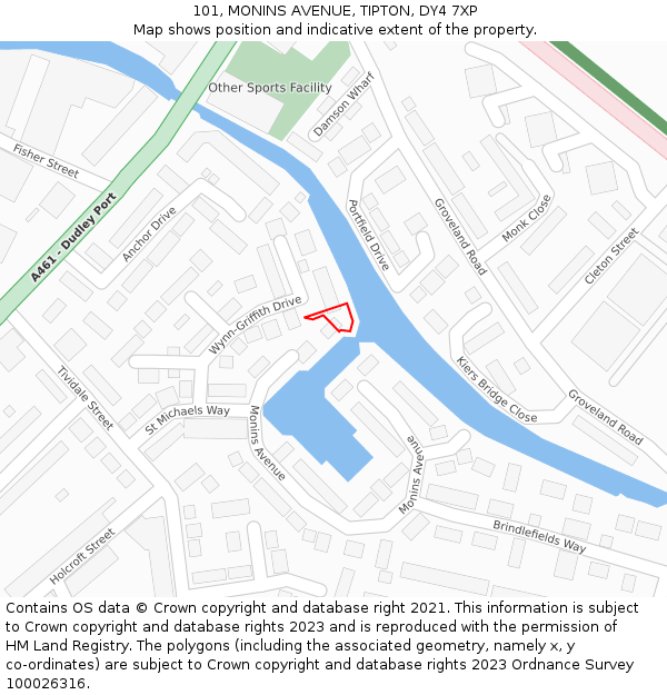 101, MONINS AVENUE, TIPTON, DY4 7XP: Location map and indicative extent of plot