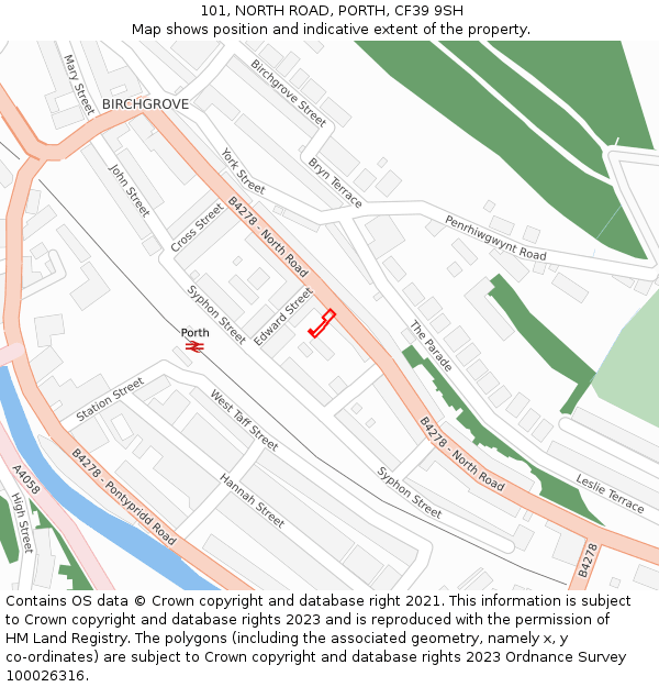 101, NORTH ROAD, PORTH, CF39 9SH: Location map and indicative extent of plot