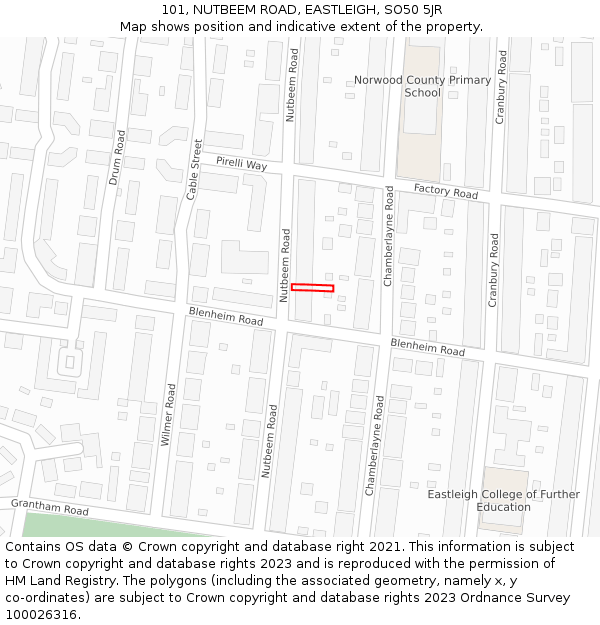 101, NUTBEEM ROAD, EASTLEIGH, SO50 5JR: Location map and indicative extent of plot