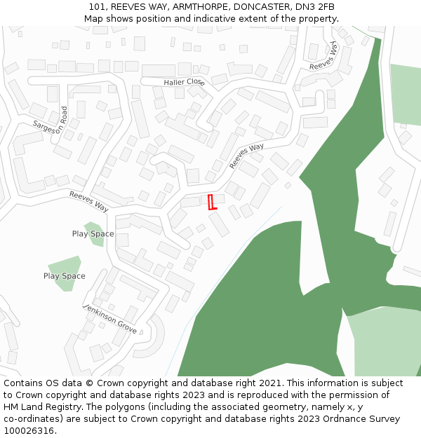 101, REEVES WAY, ARMTHORPE, DONCASTER, DN3 2FB: Location map and indicative extent of plot