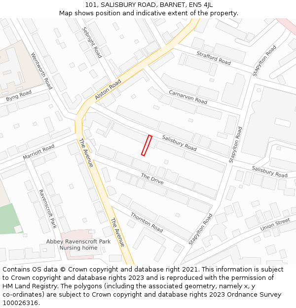 101, SALISBURY ROAD, BARNET, EN5 4JL: Location map and indicative extent of plot