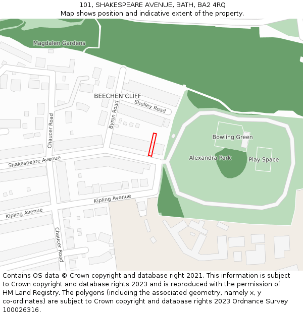 101, SHAKESPEARE AVENUE, BATH, BA2 4RQ: Location map and indicative extent of plot