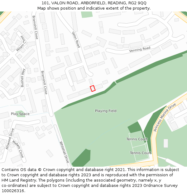 101, VALON ROAD, ARBORFIELD, READING, RG2 9QQ: Location map and indicative extent of plot