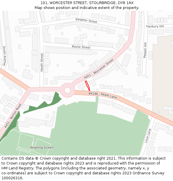101, WORCESTER STREET, STOURBRIDGE, DY8 1AX: Location map and indicative extent of plot