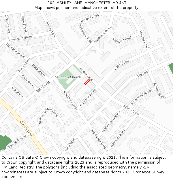 102, ASHLEY LANE, MANCHESTER, M9 4NT: Location map and indicative extent of plot