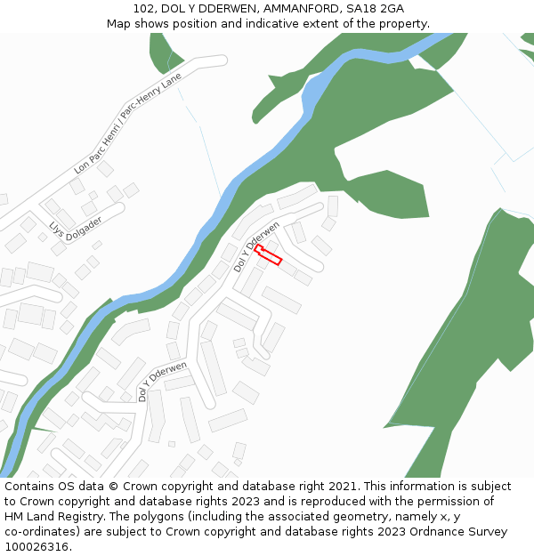 102, DOL Y DDERWEN, AMMANFORD, SA18 2GA: Location map and indicative extent of plot