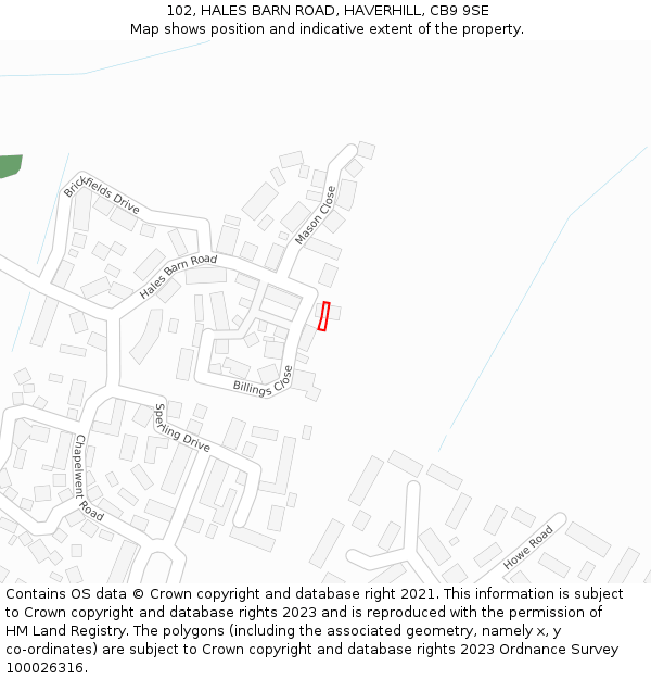 102, HALES BARN ROAD, HAVERHILL, CB9 9SE: Location map and indicative extent of plot