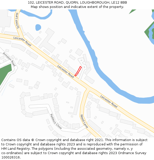102, LEICESTER ROAD, QUORN, LOUGHBOROUGH, LE12 8BB: Location map and indicative extent of plot