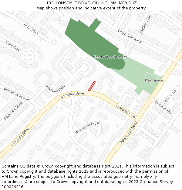 102, LONSDALE DRIVE, GILLINGHAM, ME8 9HZ: Location map and indicative extent of plot