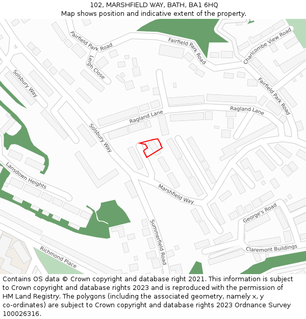 102, MARSHFIELD WAY, BATH, BA1 6HQ: Location map and indicative extent of plot