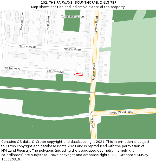 102, THE FAIRWAYS, SCUNTHORPE, DN15 7EF: Location map and indicative extent of plot