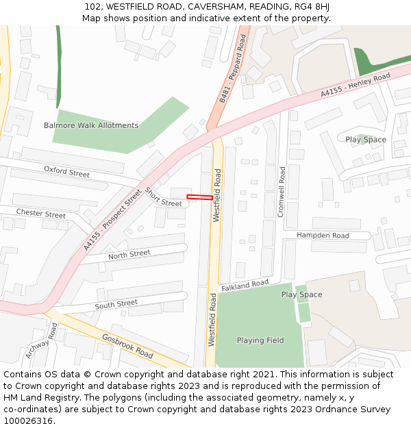 102, WESTFIELD ROAD, CAVERSHAM, READING, RG4 8HJ: Location map and indicative extent of plot