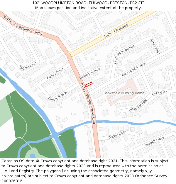 102, WOODPLUMPTON ROAD, FULWOOD, PRESTON, PR2 3TF: Location map and indicative extent of plot