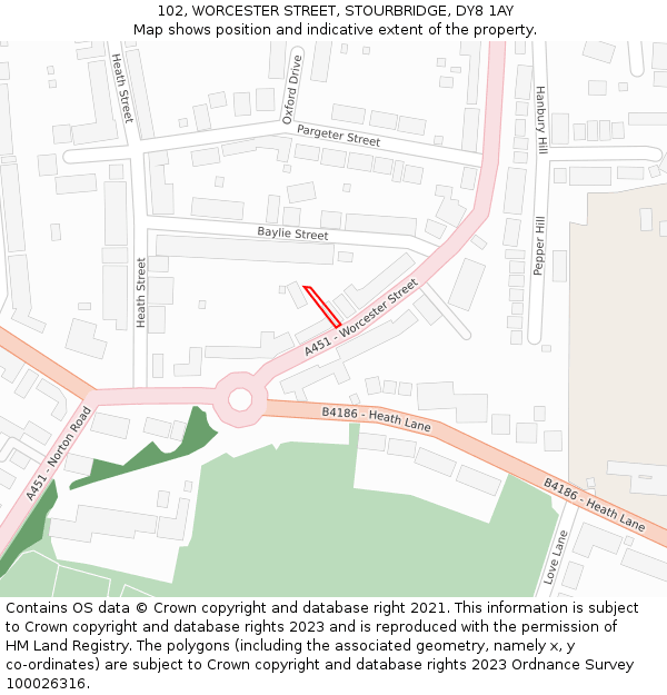 102, WORCESTER STREET, STOURBRIDGE, DY8 1AY: Location map and indicative extent of plot