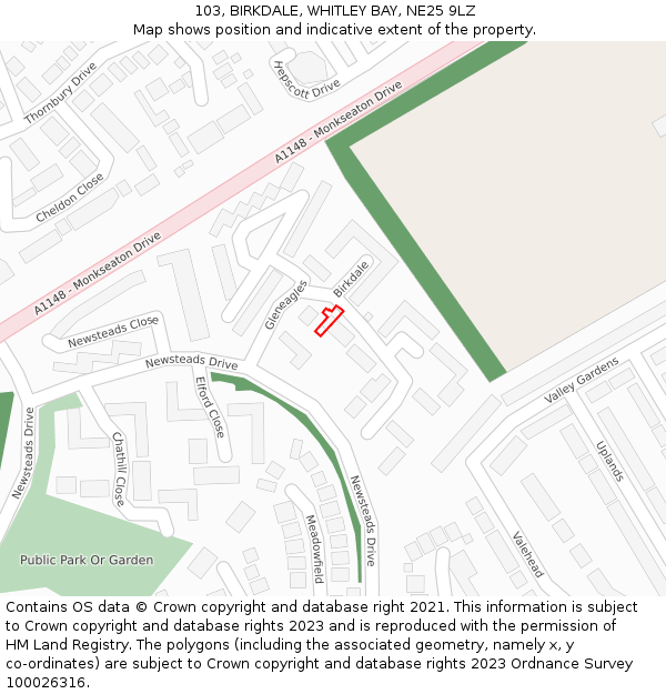 103, BIRKDALE, WHITLEY BAY, NE25 9LZ: Location map and indicative extent of plot