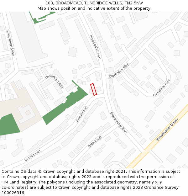 103, BROADMEAD, TUNBRIDGE WELLS, TN2 5NW: Location map and indicative extent of plot