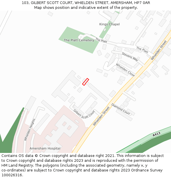 103, GILBERT SCOTT COURT, WHIELDEN STREET, AMERSHAM, HP7 0AR: Location map and indicative extent of plot