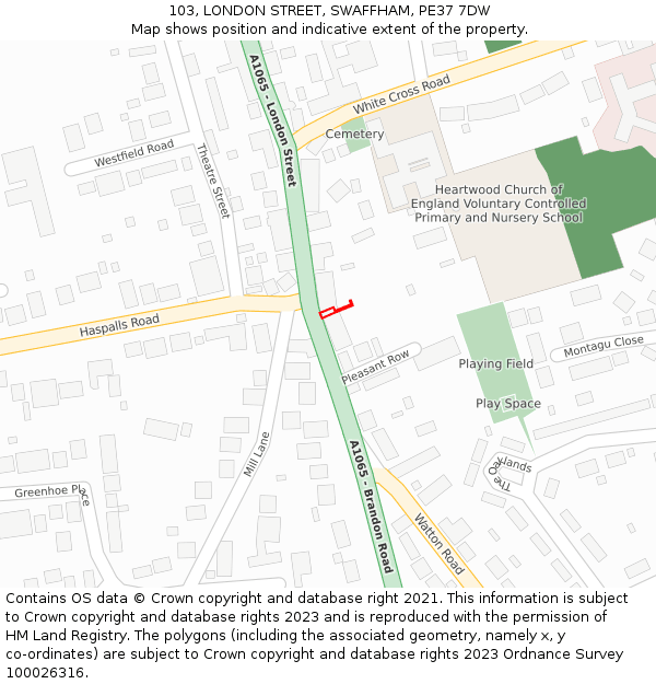103, LONDON STREET, SWAFFHAM, PE37 7DW: Location map and indicative extent of plot