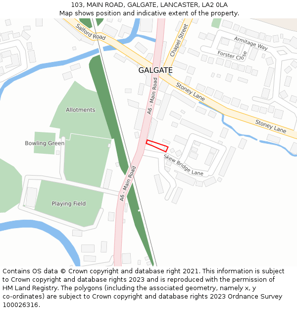 103, MAIN ROAD, GALGATE, LANCASTER, LA2 0LA: Location map and indicative extent of plot