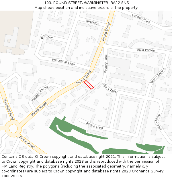 103, POUND STREET, WARMINSTER, BA12 8NS: Location map and indicative extent of plot