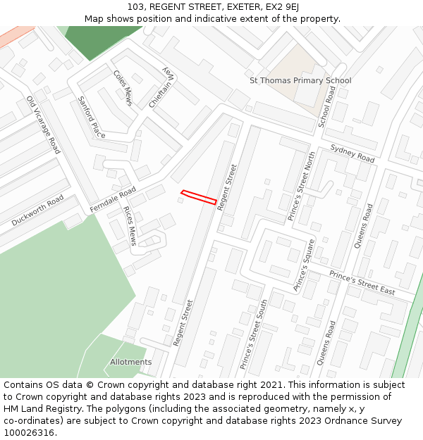 103, REGENT STREET, EXETER, EX2 9EJ: Location map and indicative extent of plot