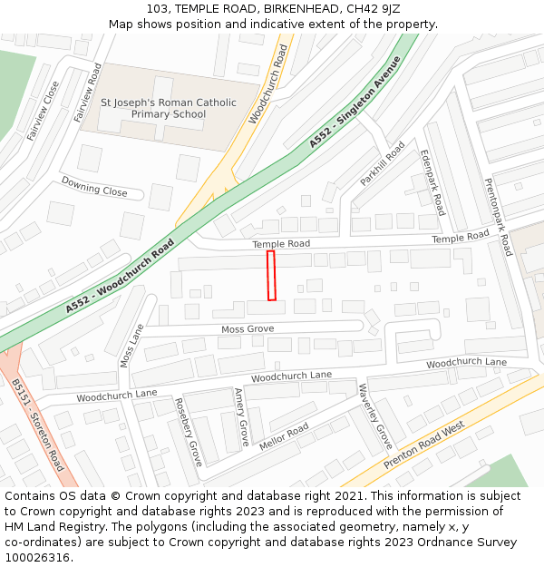 103, TEMPLE ROAD, BIRKENHEAD, CH42 9JZ: Location map and indicative extent of plot